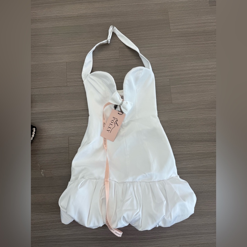 Oh Polly Millie Bow-Detail Halterneck Bubble Hem Mini Dress - Picture 3 of 5